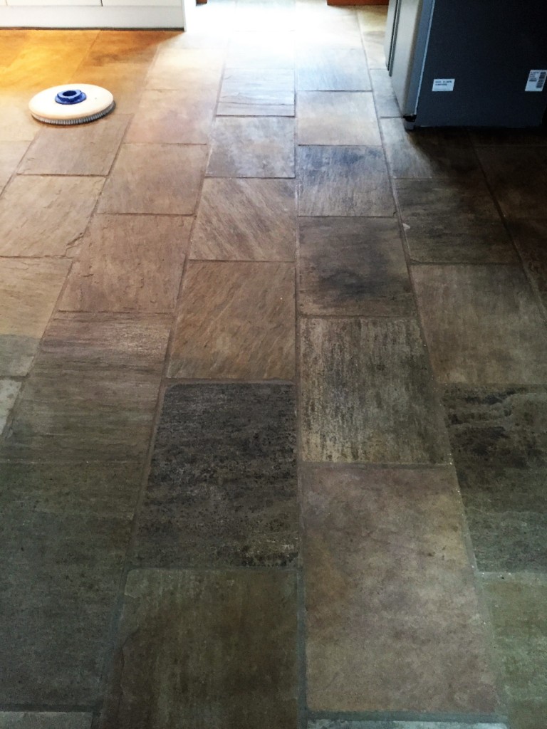 Indian Fossil Sandstone Kitchen Floor Before Cleaning Hessle