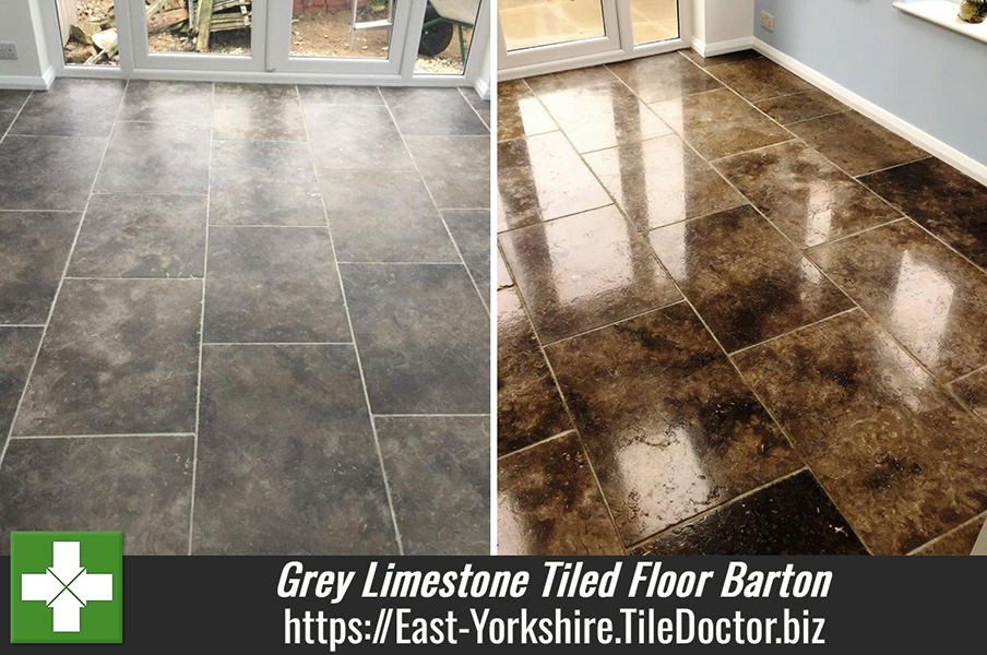 Grey Limestone tiled floor Polished and Sealed in Barton