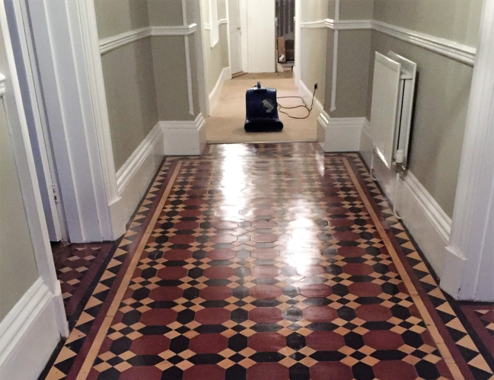 Victorian hallway floor tiles after restoration in Bridlington