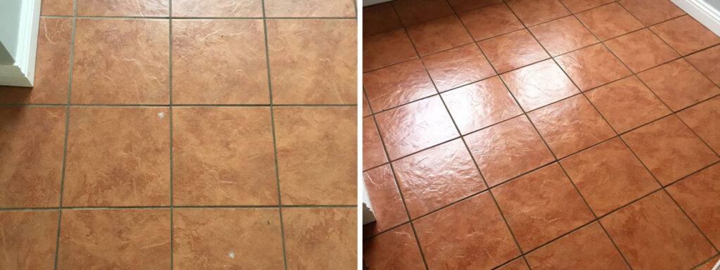 Porcelain Tiled Utility Floor Before After Cleaning and Grout Sealing in Hull
